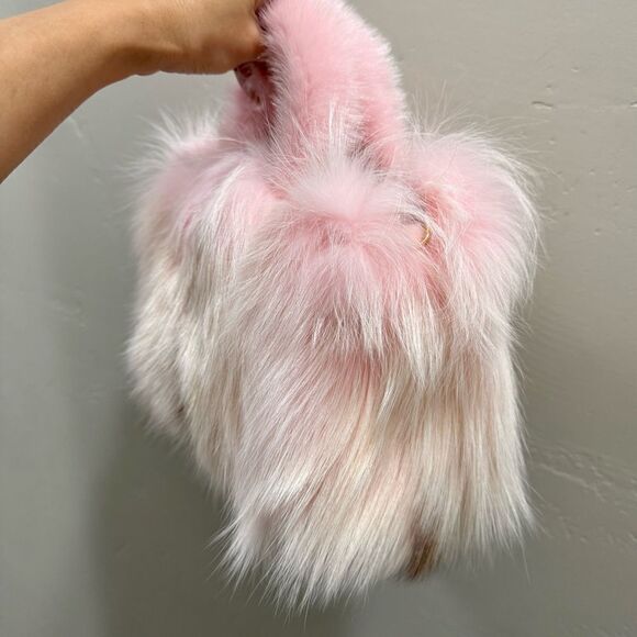 Stunning Pink Gradient Genuine Fox Fur Handmade Top Handle Satchel Bag/Crossbody - Picture 13 of 17
